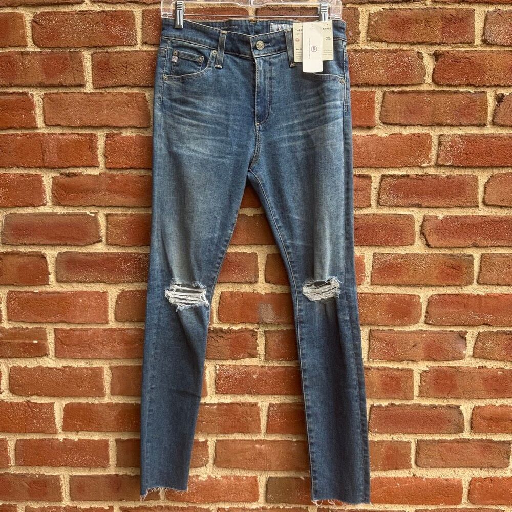 AG Adriano Goldschmied Distressed The Farrah Skinny Ankle Jeans Blue Sz 28 NWT
